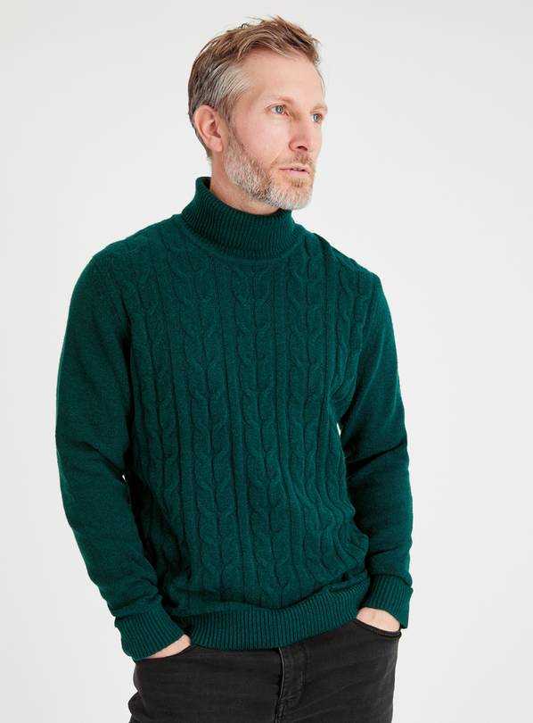 Dark Green Cable Knit Roll Neck Jumper S